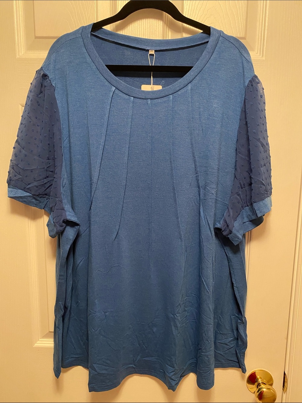 Vograce Short Sleeve Top with Sheer Dotted Sleeves…size 5XL